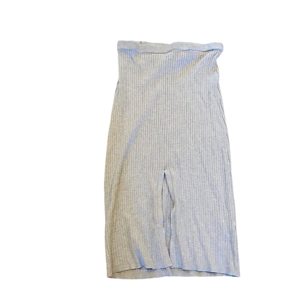 CRESCENT Gray Ribbed Knit Midi Skirt Slit